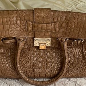 Jimmy Choo Brown Tan Satchel with Croc Texture
